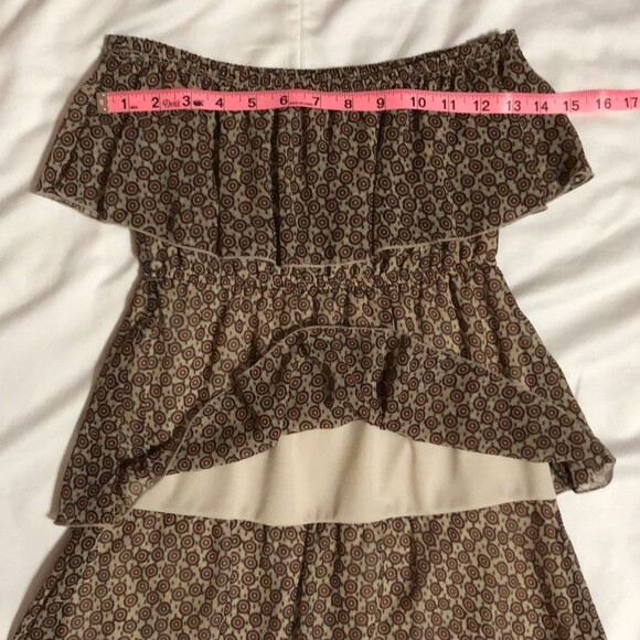 Womens Strapless Blouse Size Small Brown and Black Design with Belt - Picture 5 of 6